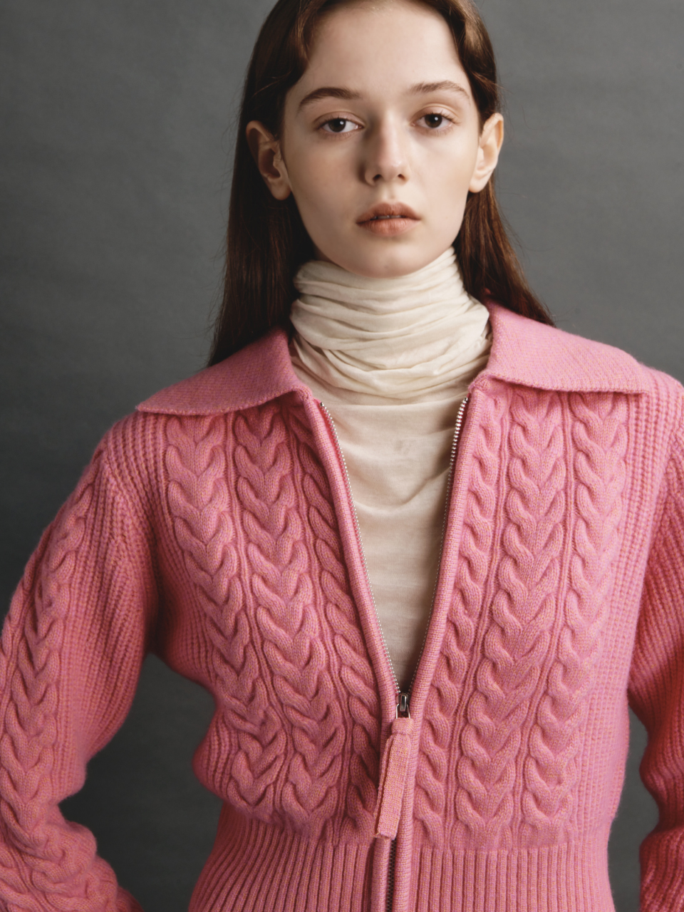 Two Tone Zip-Up Cardigan