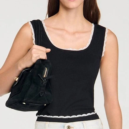 Sandro Women's Beaded Embroidered Cotton Vest Top
