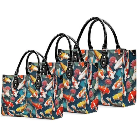 koi Fish Genuine Leather Top Handle Pocketbook