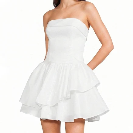 B. Darlin Women's Strapless Layered Stretch Taffeta Homecoming Dress