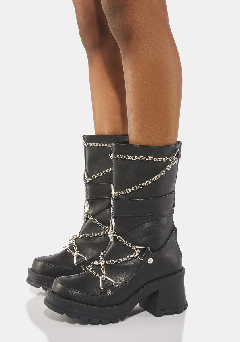 Demonia Mid Calf Chain Combat Boots
