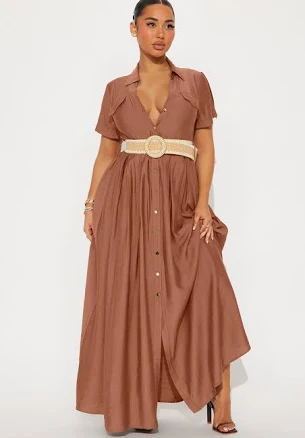 Fashion Nova Laurel Linen Maxi Shirt Dress
