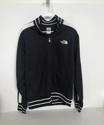 The North Face Navy Blue And White Track Zip Up Jacket Medium