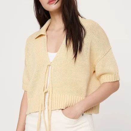 Banana Republic Women's Cotton Tie-Front Polo Shirt Cardigan