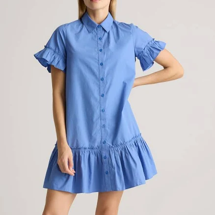 Quince Women's Organic Cotton Poplin Ruffle Shirt Dress