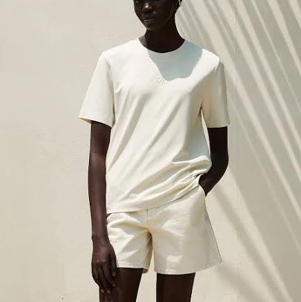 "RE RHEE Logo Embroidered Round Neck T-shirt_Natural" by W Concept