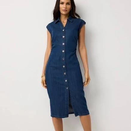 White House Black Market Women's Button Front Midi Shirt Dress