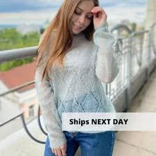 Light blue mohair sweater, Sheer hand knit sweater, Transparent rhombus pattern wool sweater, Cozy womens sweater, Mesh jumper