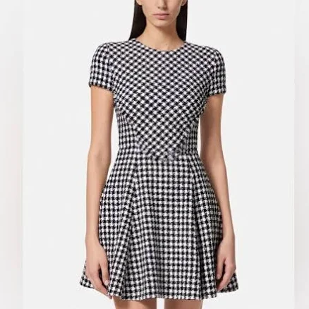 Versace Women's Belted Check Tweed Fit-&-Flare Mini Dress White/Black