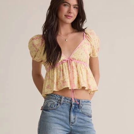 Altar'd State Vietta Floral Puff Sleeve Top