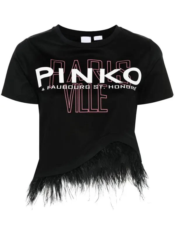 Feather Detail Cropped T-shirt