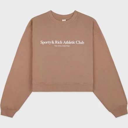 Sporty & Rich Women's Cappucino Athletic Club Cropped Cotton-Jersey Sweatshirt