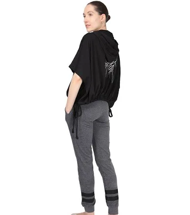 MeMoi Women's Cotton Blend Jogger Pants with Ribbon Stripes