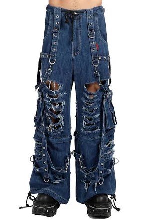 Tripp NYC Denim Strap Shredder Pants [BLUE DENIM] M — Goth mens pants — Tripp NYC