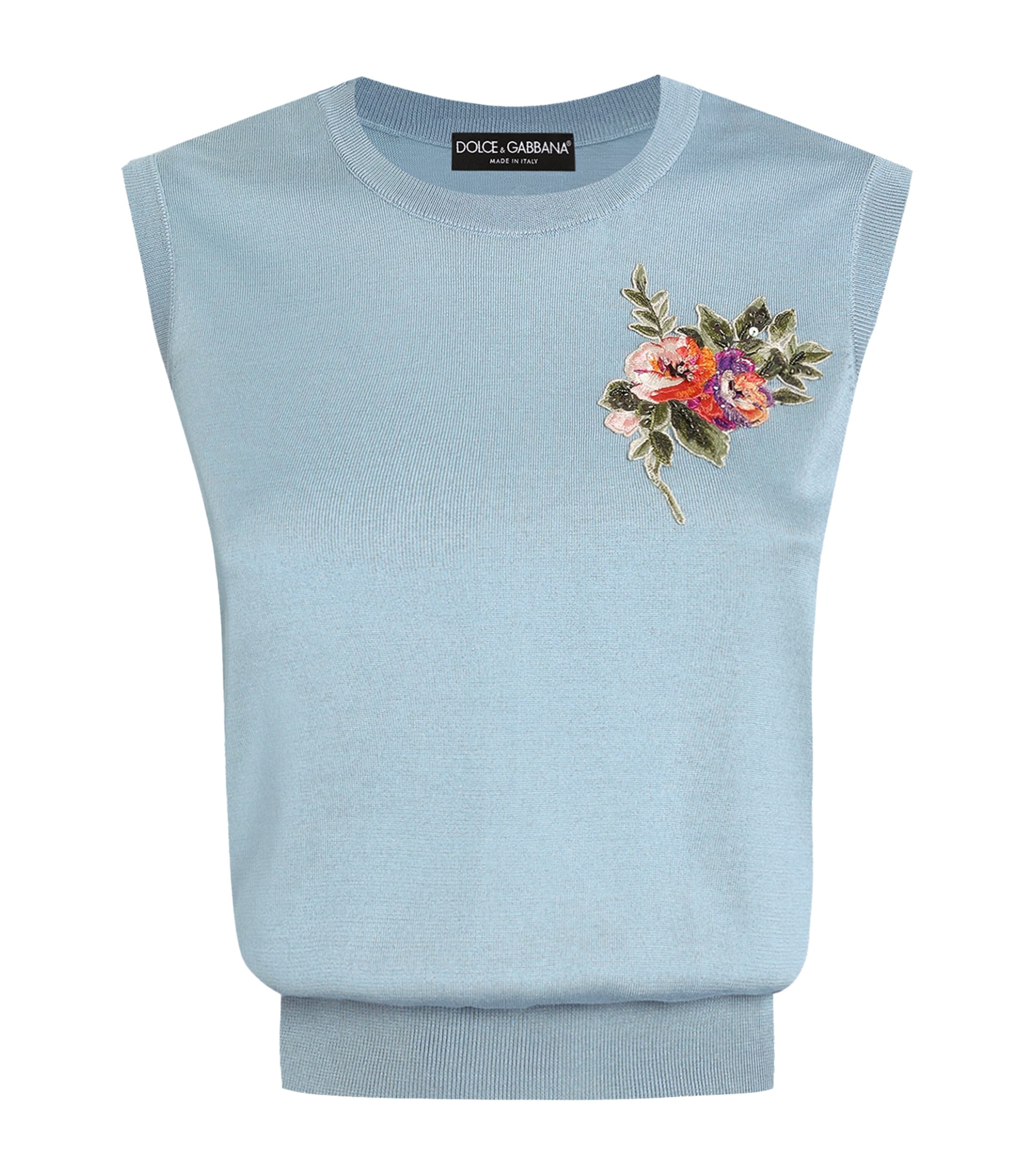 Dolce&Gabbana Silk Floral Appliqué Blouse