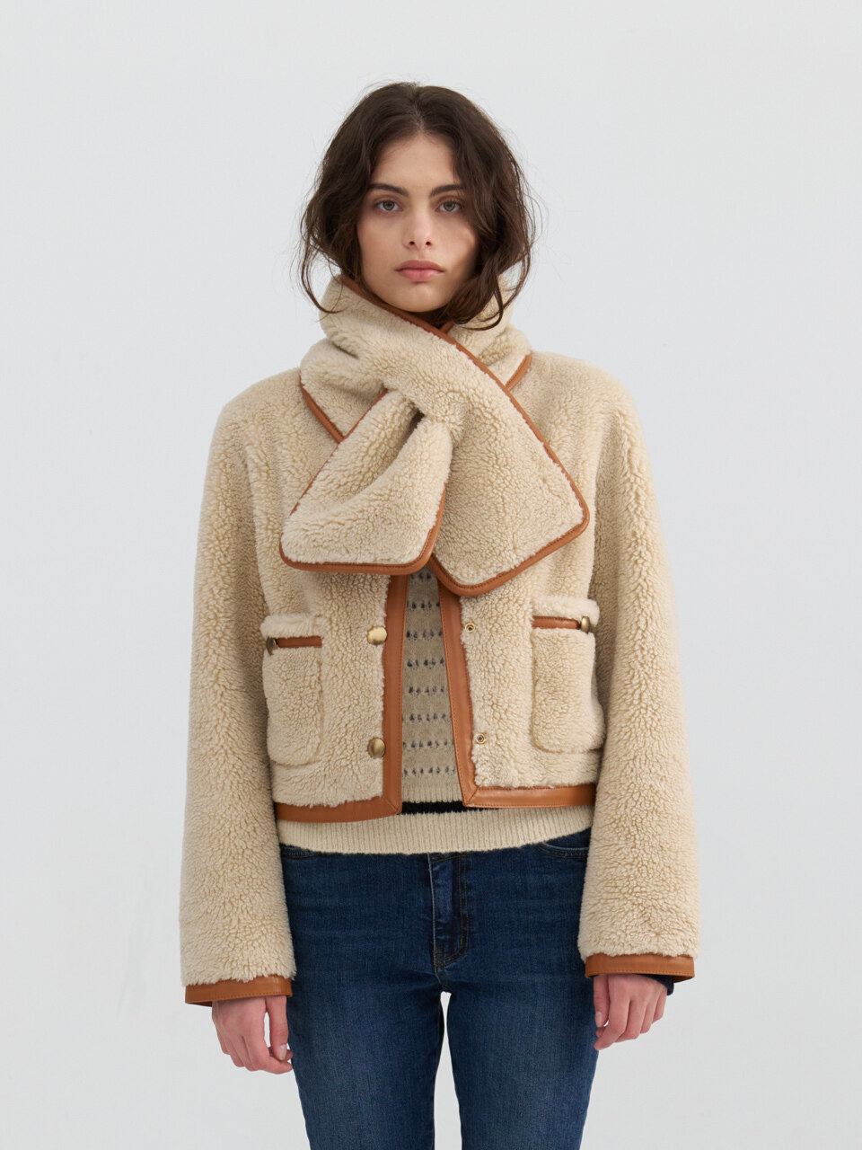 [SET] Reversible Shearing Jacket + Muffler_Beige