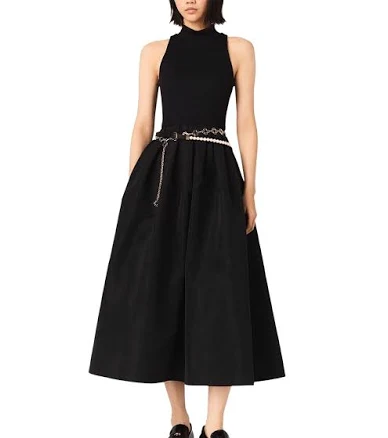 Maje Women's Sleeveless High-Neck Taffeta Midi Dress