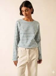 MERIDIEN MODERNE Breton Shirt (SKYLIGHT BLUE / WHITE)