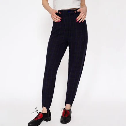 80s High-Waisted Plaid Stirrup Pants