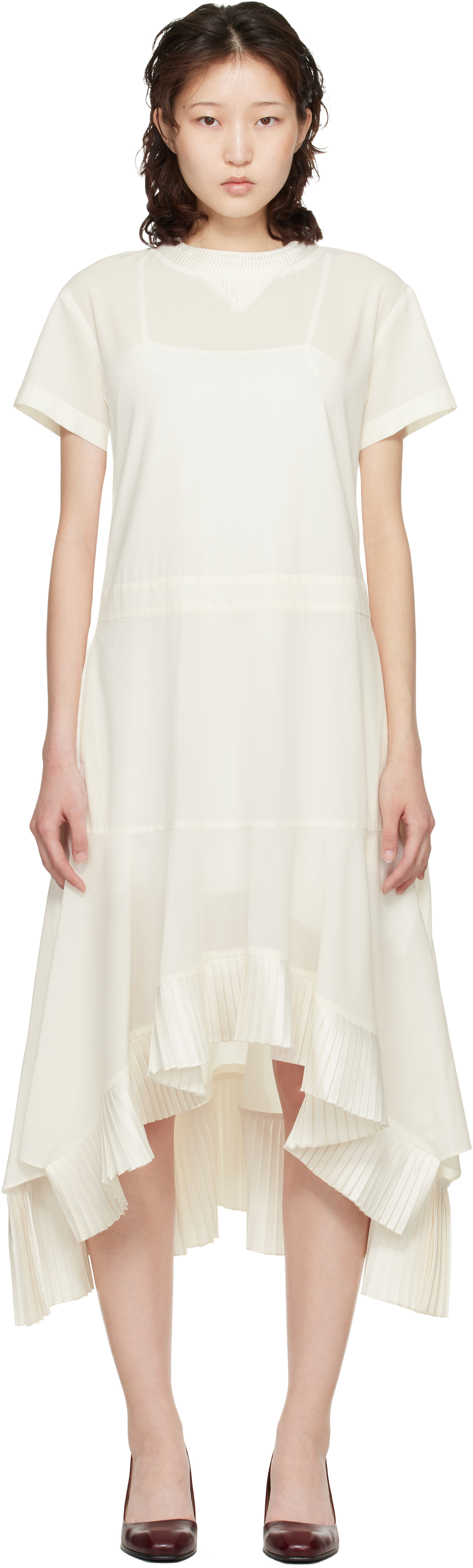 Off-White Cotton Broadcloth Midi Dress