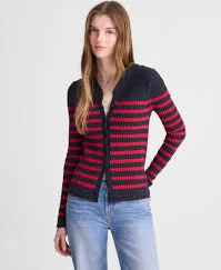 Striped Bouclé-Knit Cardigan