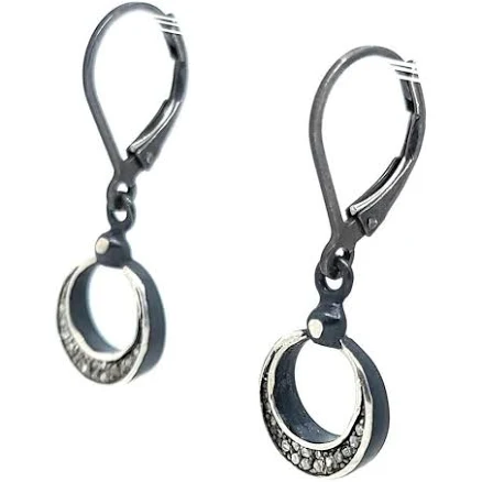 Sterling Silver Pave Crescent Drop Earrings with Diamonds