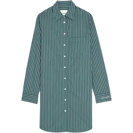 Zadig&Voltaire - Rorning striped long-sleeve shirt mini dress - women - Cotton - M - Green