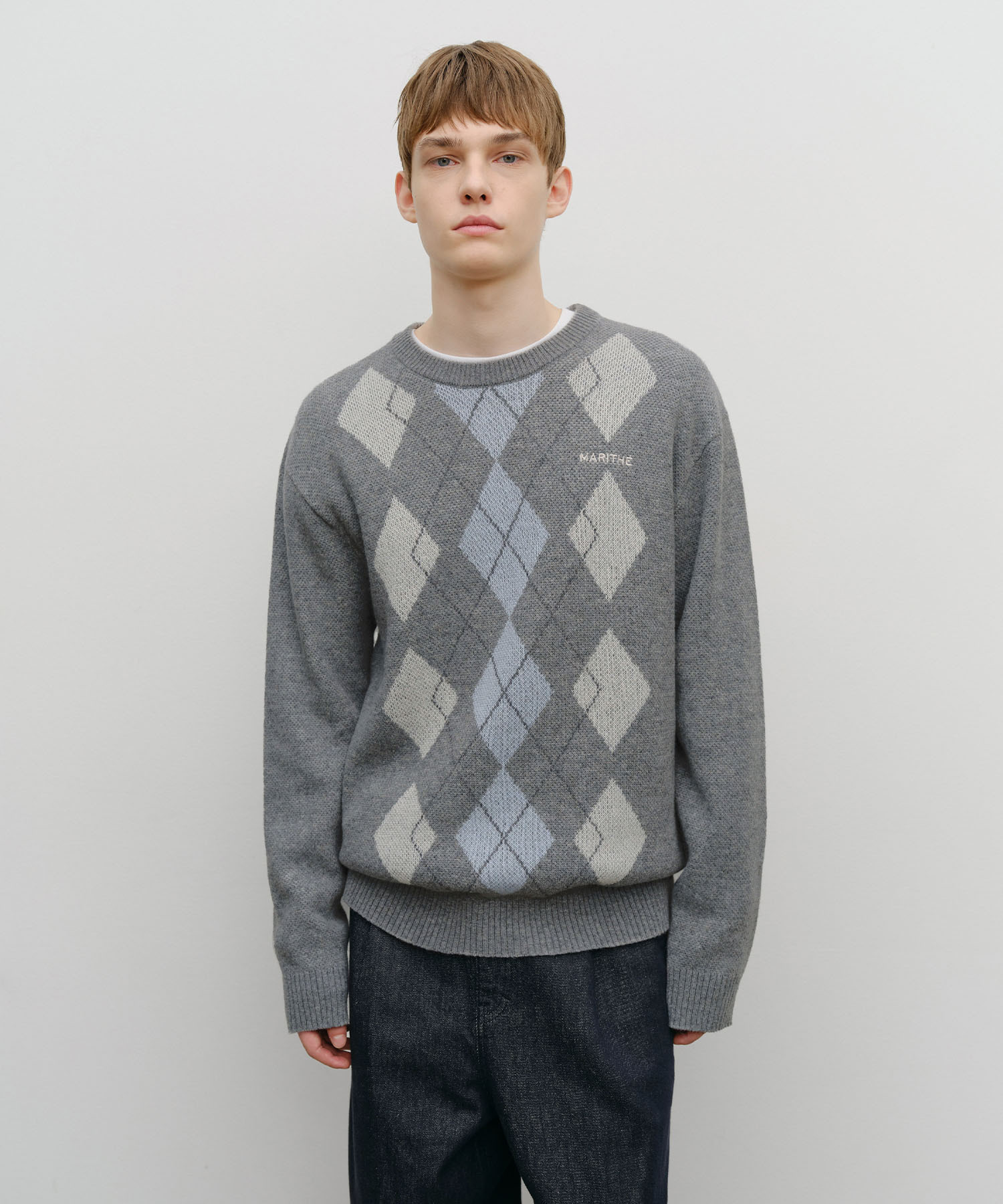 ARGYLE JQD KNIT PULLOVER heather gray