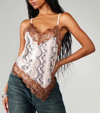 MISSGUIDED Sequin Snake Print Lace Trim Asymmetric Cami Top Evening Party Club Wear