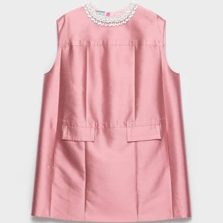 Prada Embroidered Double Shantung Dress Woman