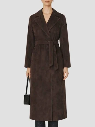 Suede Trench Coat with Belted Waist