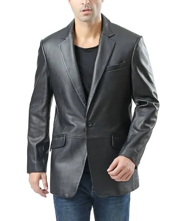 BGSD Men's John One-Button Lambskin Leather Blazer