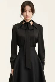 Silk V Neckline Tie Blouse