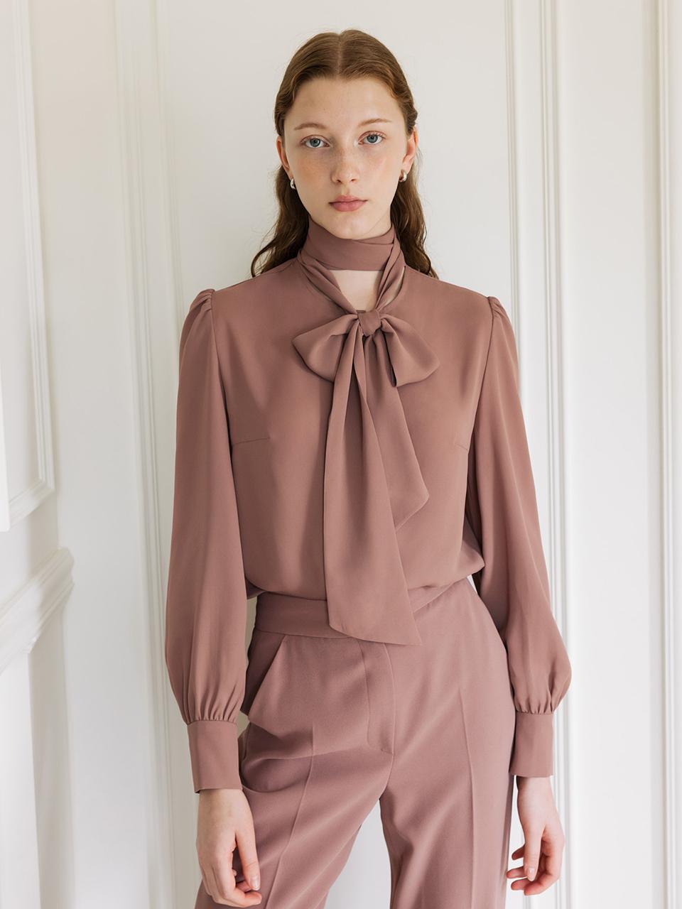MAIA Long tie blouse [Coco Brown/Ivory]