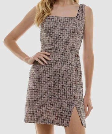 City Studios Juniors' Square-Neck Tweed Mini Dress