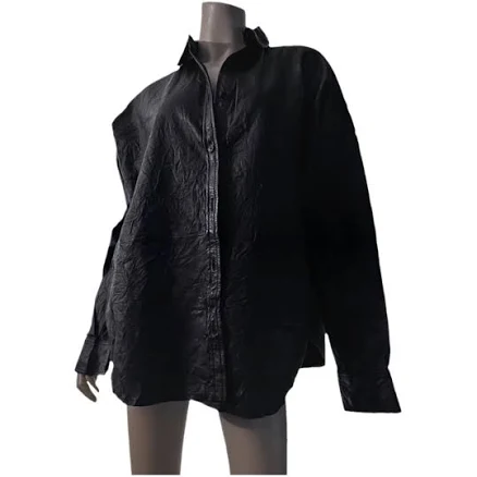 Zadig & Voltaire Black Wrinkled Leather Oversize Shirt Size S