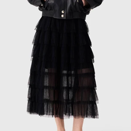 Maje Women's Josepha Ruffle-Tiered Tulle Midi Skirt