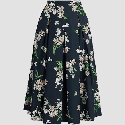 ERDEM Floral Cotton Midi Pleated Skirt