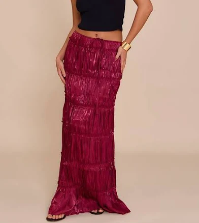 PrettyLittleThing Women's Drawstring Frill Tiered Maxi Skirt