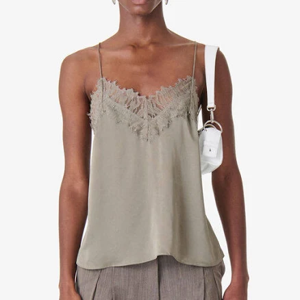 IRO Paris Silk Camisole With Lace Detail - Navy Blue