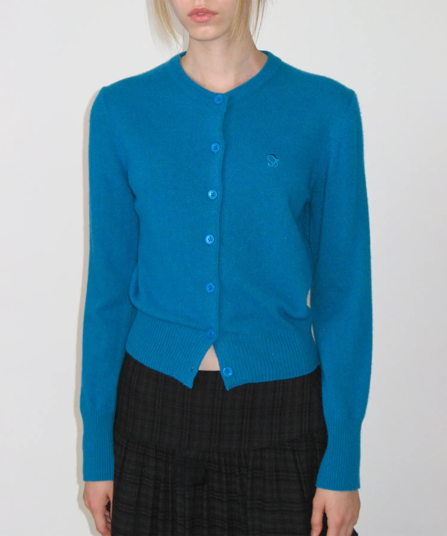 Cashmere Basic Round Cardigan, BLUE
