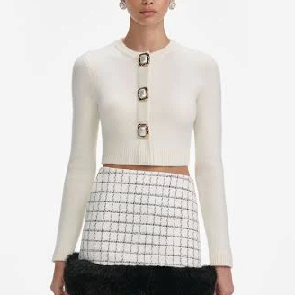 Self portrait Cropped Wool Cardigan