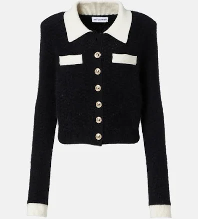 Self-Portrait, Cropped cardigan, Women, Black, US 10, Knitwear, Wool