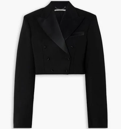 Stella McCartney Net Sustain Double-Breasted Cropped Satin-Trimmed Wool Blazer
