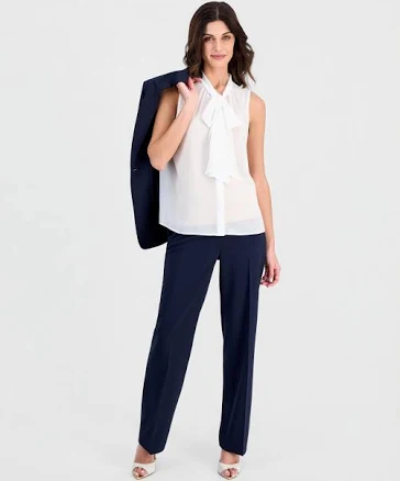 Tahari ASL Women's Ruffle Tie-Neck Sleeveless Top