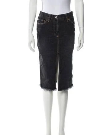 Dolce & Gabbana Raw-Edge Trim Knee-Length Skirt in Black, Women's US2, IT38 | XS