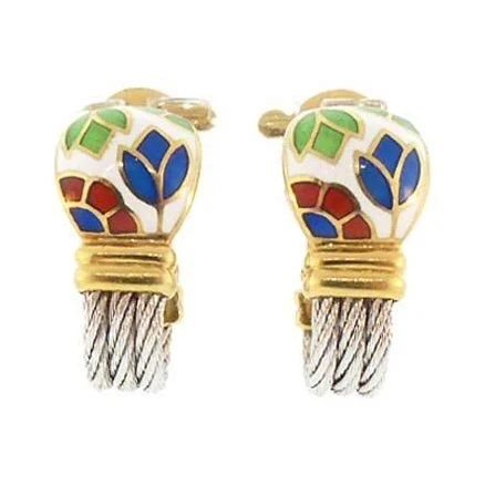 Fred of Paris 18K Gold Steel Enamel FORCE 10 Earrings