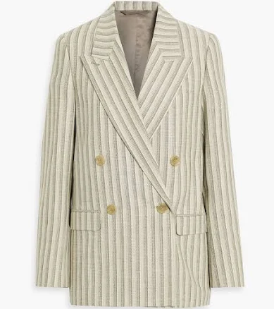 Acne Studios Double-breasted striped wool and cotton-blend tweed blazer - Women - Stone Suits - DE 30