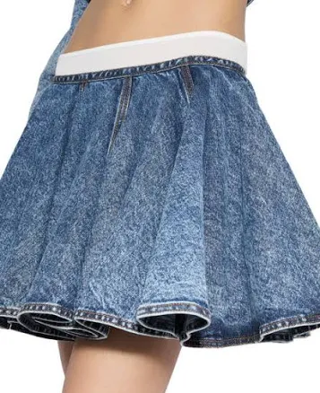 Alaïa Women's Flared Denim Pleated Mini Skirt