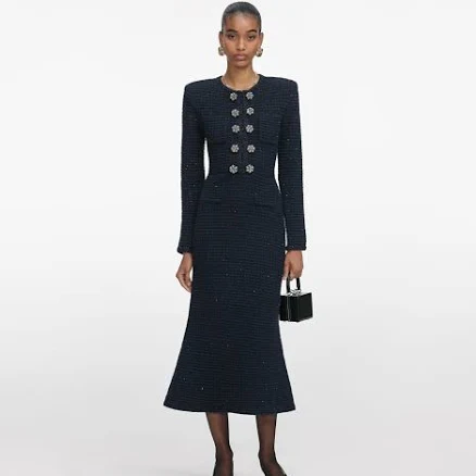 Self Portrait Textured Knit Midi Dress